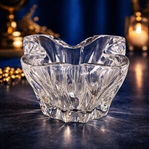 Rare Crystal Art Glass Vase Centerpiece Square Bowl Wavy Edge HEAVY 5.5”